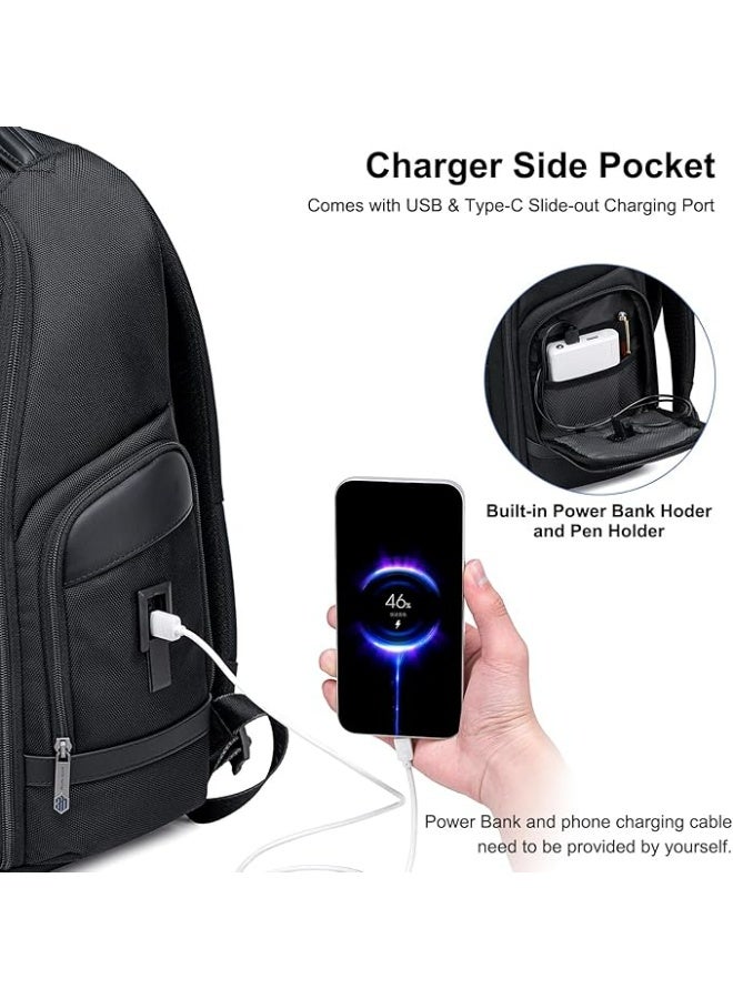 أركتيك هانتر حقيبة ظهر Arctic Hunter مضادة للسرقة للرجال، سعة 27 لترًا، متينة، مفتوحة بزاوية 180 درجة، قفل TSA، منفذ USB، من النوع C لأجهزة الكمبيوتر المحمولة مقاس 15.6 بوصة، لون أسود - Image 2